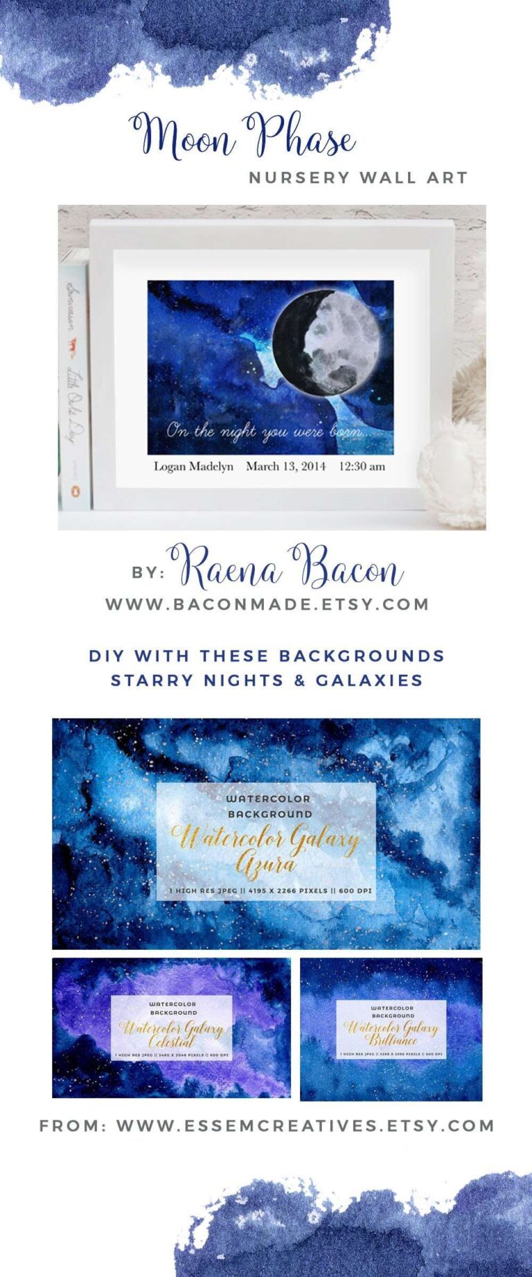 Moon Phase Starry Night Nursery Wall Art