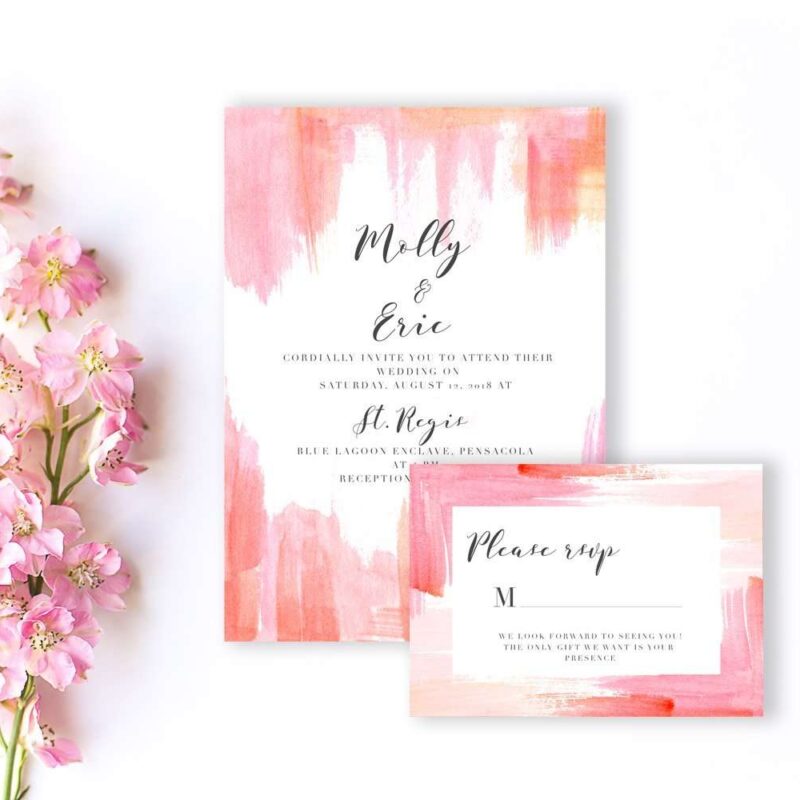 ENCHANTE | Watercolor Paint Strokes Splash Clipart Set features feminine brush strokes and splashes painted in pink, orange and coral. Also included are 5x7 and 12x12 backgrounds and borders perfect for wedding invitation, table numbers, welcome signs, printable wall art, greeting cards, and more. Click to check it out>>