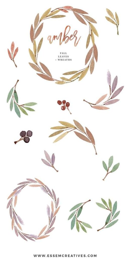 Watercolor Wreath Clip Art, Fall Leaves, Autumn Wreath Clipart