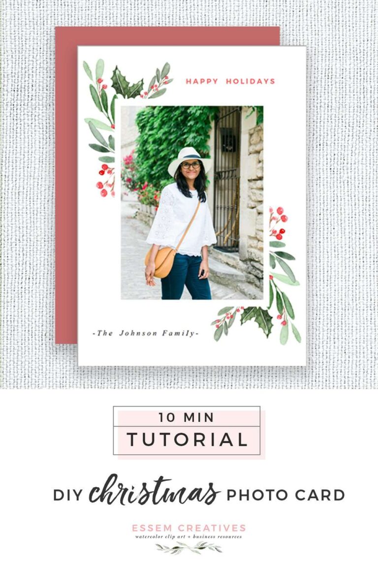 DIY Watercolor Christmas Photo Card Tutorial, Simple & Easy Holiday Card for Beginners | Use this simple & easy to follow video tutorial to make a DIY christmas card for your family | Holiday crafts, DIY crafts, 10 minute DIY project >>