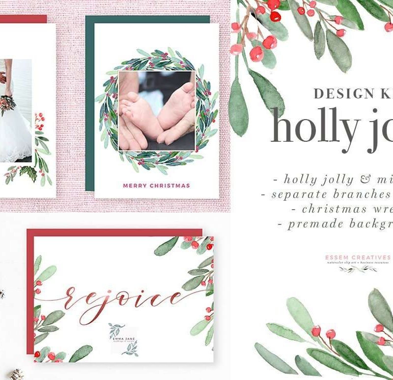 Watercolor Christmas Wreath Clipart, Christmas Card Templates, 5x7 A4 digital borders & frames, Watercolor Holly Jolly Clipart, Christmas Wreath Graphics, Christmas Card Templates, Watercolor Holiday Card Borders, 5x7 Digital Background, A4 Christmas Border, Seasons Greeting, Corporate Card Background "Holly Jolly"is a watercolor christmas clipart set. It includes christmas holly wreaths, pre-made photo card & christmas card backgrounds & borders in 5x7 inches & A4 size, and also separate holly branches, mistle toe & more for DIY designs.