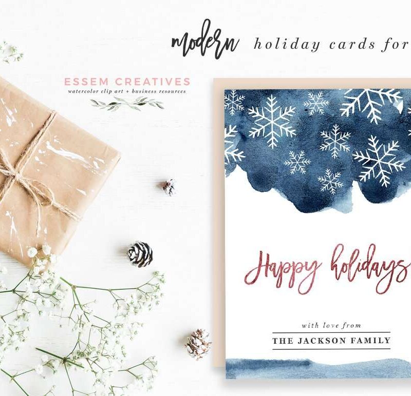 Watercolor Snowflake clipart, Winter Graphics, Snow flake border, Stock Illustrations, Winte 5x7 Digital Paper & Card Templates, Winter Background, DIY Watercolor Holiday Cards Painted in winter colors of deep navy blue and purple, these are perfect for holiday cards, greeting cards, printable wall art, christmas party invitation, winter wedding stationery, gift tags, wrapping paper and more. Check out SNOWFLAKE by Essem Creatives (available for commercial use as well)>>