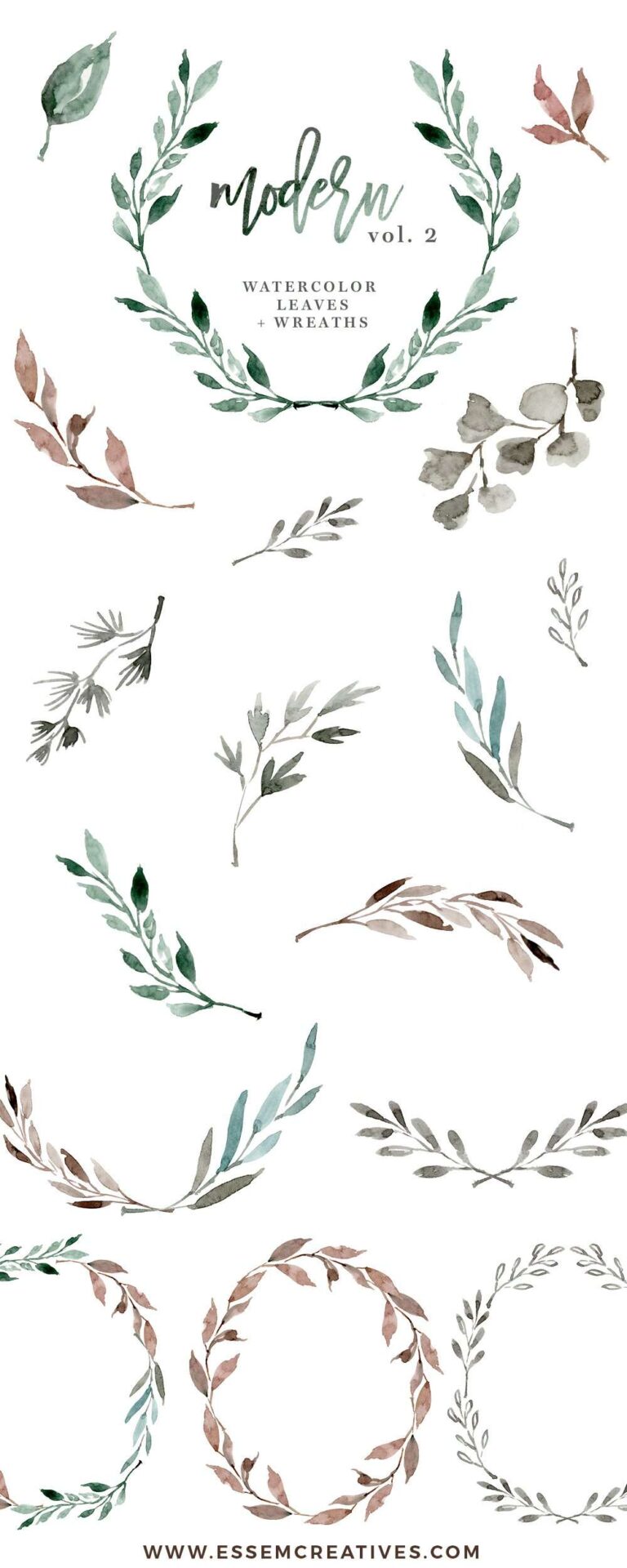 Watercolour Leaves Wreaths Clipart, Greenery Wedding Eucalyptus Clip