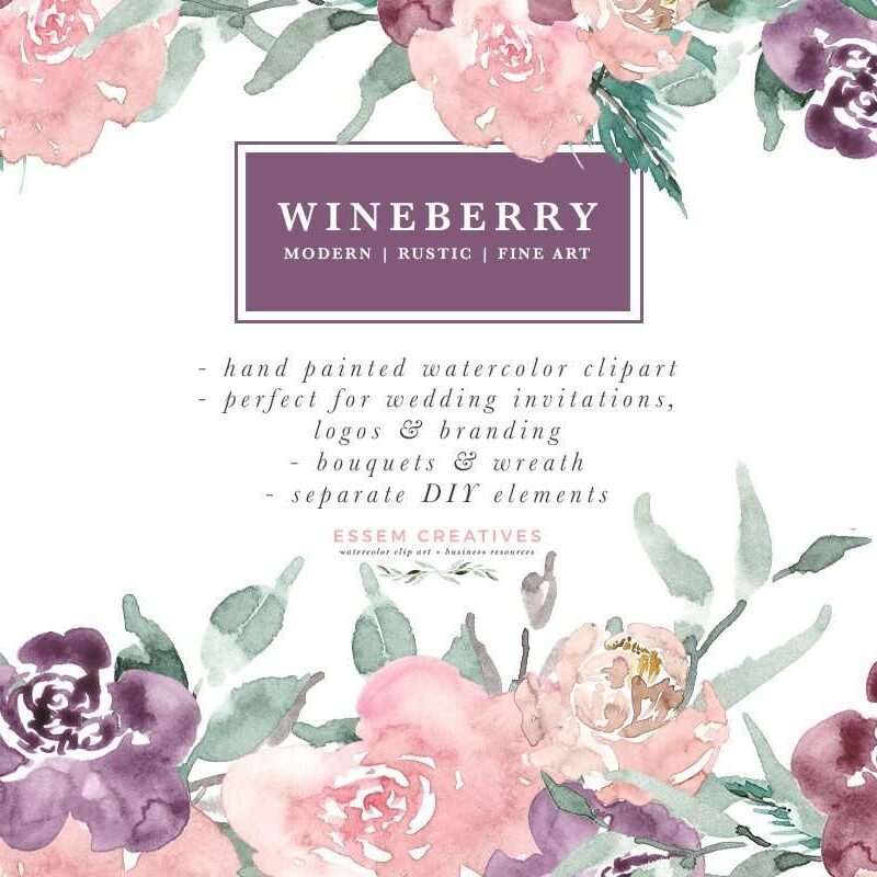 Wine Berry Burgundy Watercolor Flowers Clipart, Watercolor Bouquets Wreaths for Wedding Invitations & Logo Use these floral watercolor clipart for creating DIY watercolor wedding invitations, save the dates, DIY bridal shower paper, birthday party invitations, party decor, wedding signs, gift tags, for your website header & more. Click to see >>