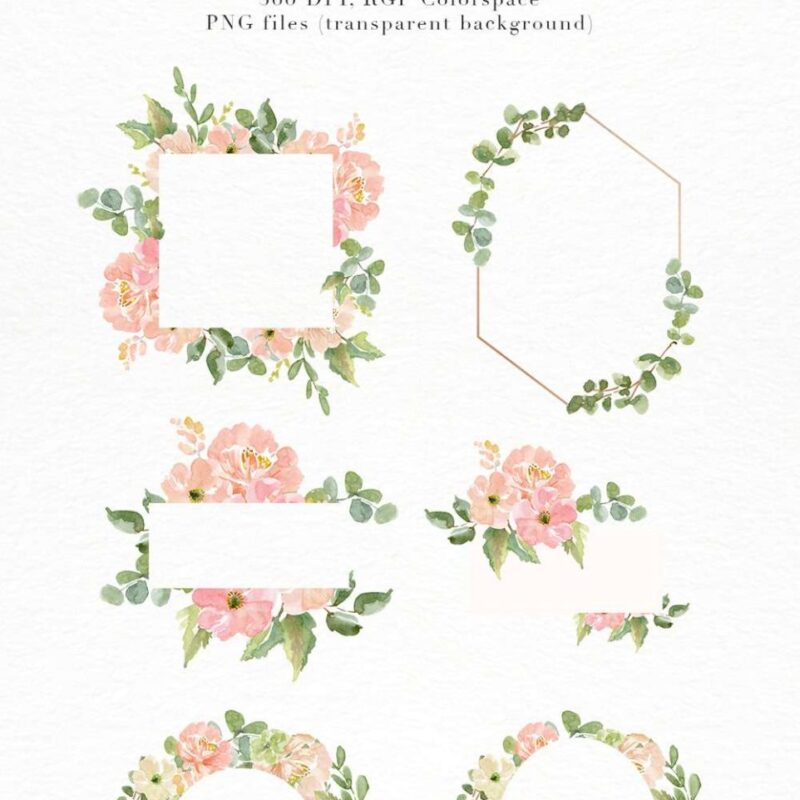 Watercolor Flower Border Clipart, Blush Peony Floral Frame PNG for Wedding Invitations, Feminine Logos | Use these for watercolor wedding invitations, spring summer save the dates, birthday party invites, scrapbooking layouts, planner designs, blog branding. Color palette is a gorgeous peach pink blush cream soft greenery vibes. Perfect for southwestern weddings, desert weddings, and more. Click to see now>>