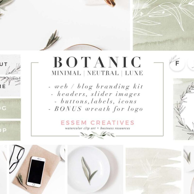 Are you starting a new blog and want to get the perfect neutral high end minimal branding done just right? Then look no further. This BOTANIC Neutral Website Blog Branding Kit is perfect for bloggers and small businesses - includes blog headers banners, social media icons, custom buttons, slider images and more. Watercolor accents and greenery accents included. Click to see more>>
