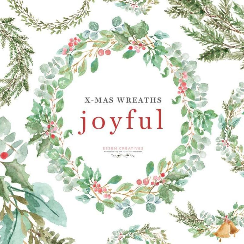 This is a set of lush Watercolor Christmas Wreath Clipart set in a greenery leaves theme. It includes digital wreaths featuring holly jolly, eucalyptus greenery wreaths, mistletoe wreaths, pine and conifer branches wreaths which are perfect for christmas cards, christmas party invitations, gift tags & holiday greetings. Make holiday cards, printable wall art, gift tags, seasonal graphics for your shop for christmas sales season and more. Click to see more>> #christmaswreath #christmascard