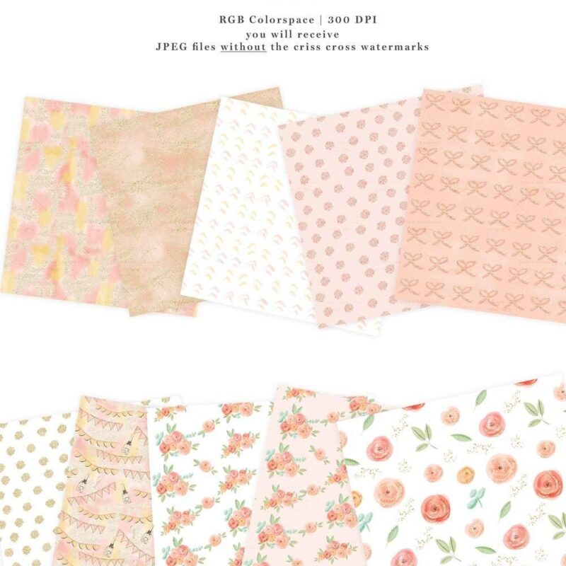 CELEBRATION PAPERS is a set of digital papers which come as seamless patterns in a repeatable tile. This set of digital scrapbooking papers features hand drawn graphics and  pastel cute & whimsical flowers, leaves and bouquets in pink peach cream color palette, sparkles, confetti, bunting garlands, champagne bottle and glasses, fireworks and more. Valentines day bridal party scrapbooking, planner stickers, planner dashboard decor, wall art prints>> #valentinesday #fashionillustration