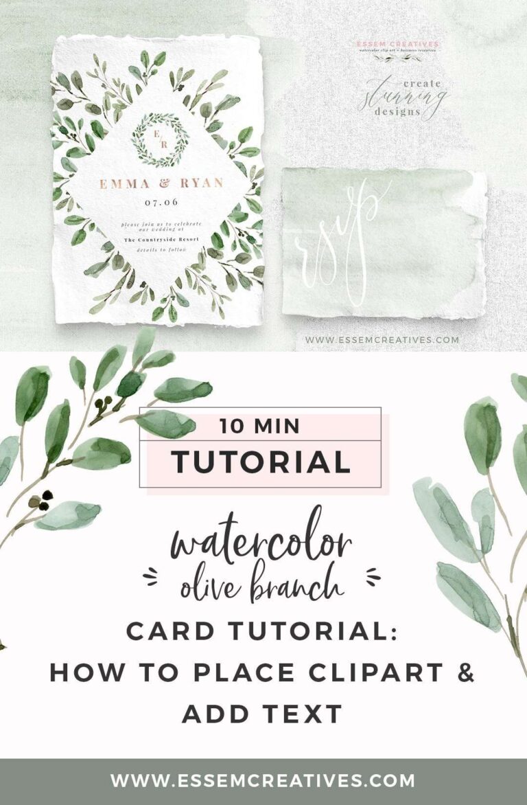Watercolor Olive Branch Card Tutorial | Learn how to place digital clipart graphics in MS Word or Pages, and add your own custom text on top. Create stunning watercolor wedding invitations, birthday party cards, welcome signs, posters and flyers and more.