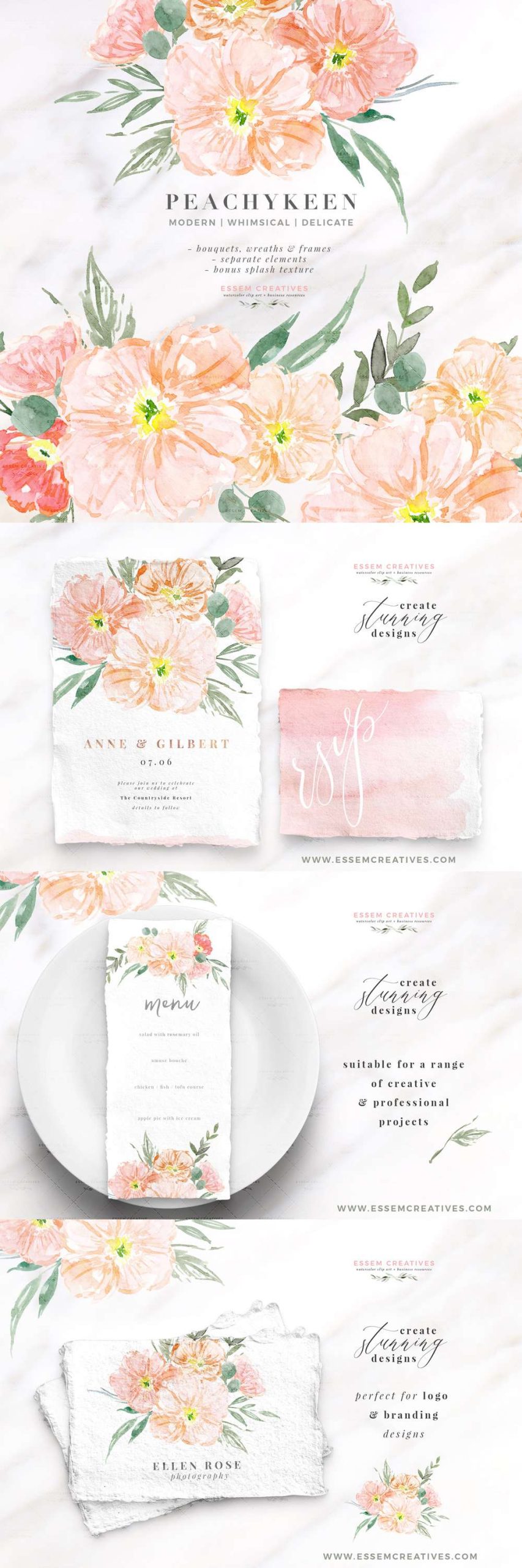 Blush Pink Watercolor Flowers Clipart, Poppies Blush and Sage Floral Border Bouquet Frame Graphics for Wedding Invitations Logo Branding - Image 8