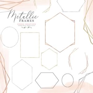 Metallic Geometric Frames Clipart in Rose Gold Foil, Gold Silver and Black