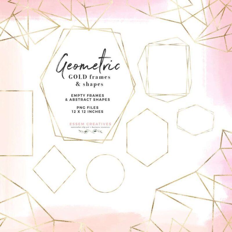 Gold Foil Geometric Frames Clipart and Abstract geometric shapes and forms | Geometric wedding invitation, save the card, modern minimal birthday party invitation, card border, business card logo borders ideas. This is a set of gold foil geometric empty frames and abstract border shapes for DIY design projects. Included are some modern shapes like hexagons and stylised hexagons, rectangle, circle, diamante, and more. Click to see more>> #geometric