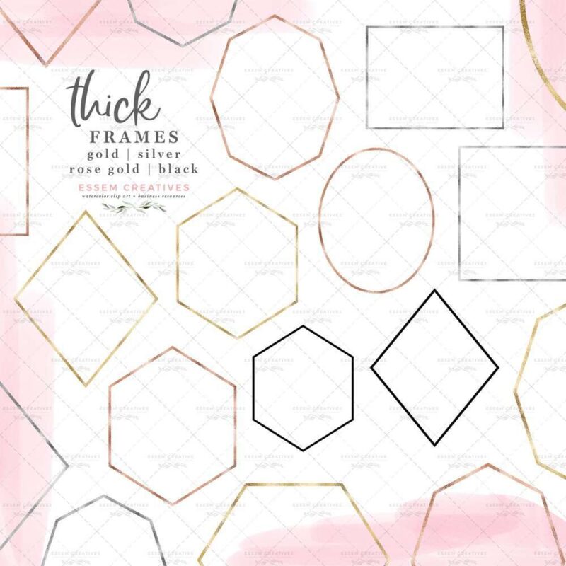 $4.90 instant download | Simple Thick Geometric Empty Frames Shapes Clipart Graphics in Gold Foil Rose Gold Silver and Black | Geometric wedding invitation, logo design, branding inspiration, modern art deco minimal Scandinavian design, gold foil frames clipart, rose gold geometric shapes clipart, card borders, commercial use graphics, planner clipart, digital planning, scrapbooking. Click to see more>> #geometric #commercialuse #graphicdesign #logo
