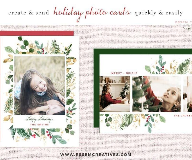 Watercolor Christmas Clipart, Wreath Clip Art, Holiday Photo Card Templates Border Transparent Background | This Christmas Graphics Set has gorgeous winter greenery with red and gold accents. Create holiday designs like holiday cards, Christmas cards, gift tags, greeting cards, Christmas invitations, winter wedding invites, gift labels, wrapping paper, invitations, scrapbooking. Pine, evergreen, holly jolly branches, mistletoe, eucalyptus. Click to see more>> #christmas2019 #christmas #holidays