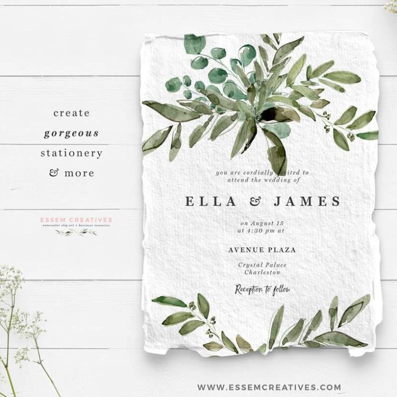 Watercolor Eucalyptus Clipart, Greenery Foliage Green Leaf Leaves Laurel Wreath Frames Borders | Watercolour illustrations to create greenery watercolour eucalyptus wedding invitations, save the date, gift tags, greeting cards, bridal shower, gender neutral baby shower, Kids Birthday Party invites, menu card, table numbers, posters, flyers, logo blog brand stationery, planner stickers, scrapbook, sublimation prints, nursery wall art. Click to see more>> #eucalyptus #weddinginvitations