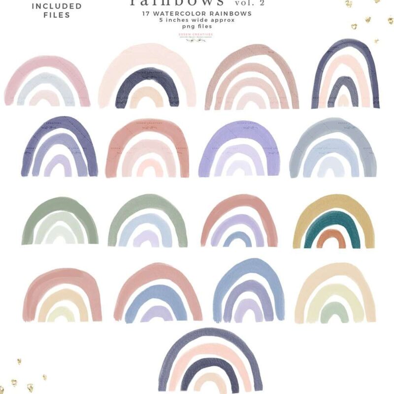 Modern Rainbow Clipart Graphics, Cute Pastel Colorful Rainbow Background for Kids Craft Projects Invitations Scrapbooking | Scrapbooking, Instagram Story Highlight Icons, NEW rainbows for watercolor labels, birthday party invitations, get well soon cards, bullet journal, birthday party, baby shower, bridal shower invitations, planner stickers, planner dashboard decor, wall art prints, sublimation, digital or mixed or paper scrapbooking, branding, shop graphics, watercolor texture #rainbow