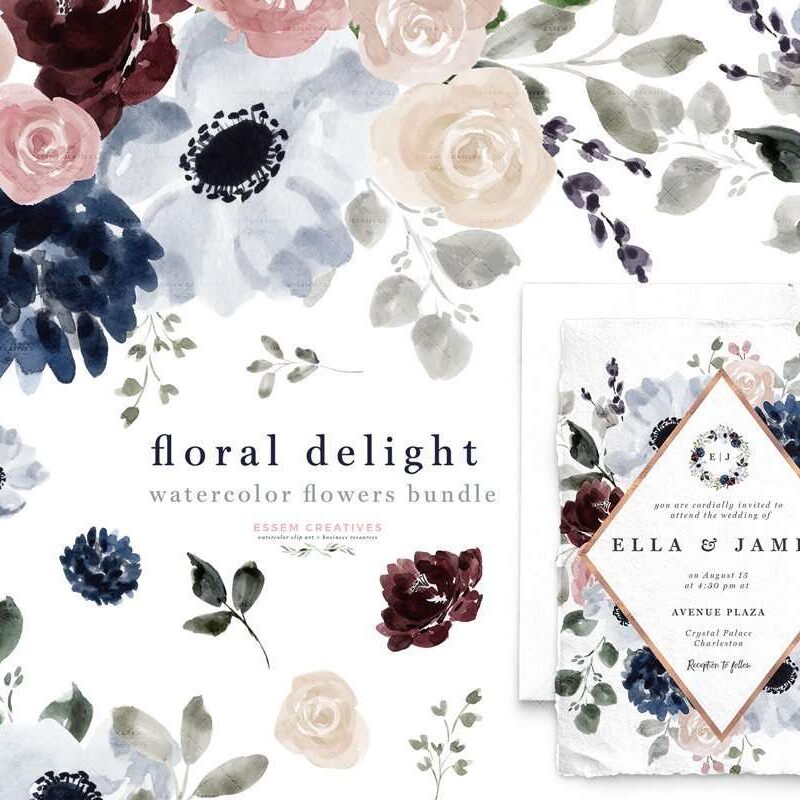 Watercolor Flowers Clipart Background Border Wreath Bouquet, Navy Burgundy Floral Graphic Set, Watercolor Floral Design Corner | These are perfect for creating watercolor fall floral wedding invitations, thanksgiving invitations, gender neutral baby shower invitations, save the date cards, photography marketing, feminine logo blog brand, birthday party, bridal shower, planner stickers, planner dashboard decor, wall art prints. #watercolor #weddinginvitation #scrapbooking #digitalplanning