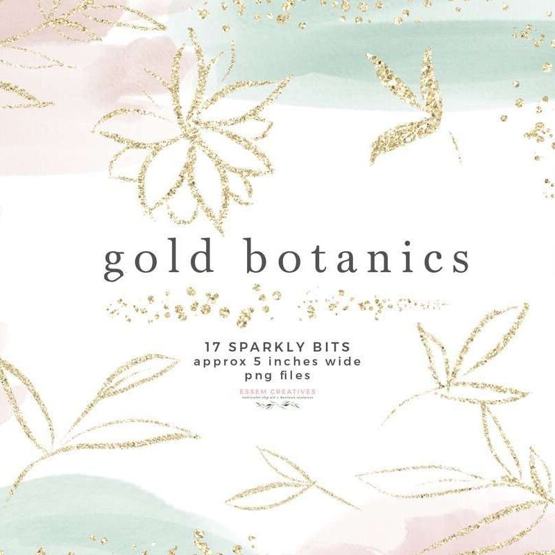 Gold Botanics Clipart, Sparkle Glitter Clipart Overlay, Sublimation PNG | Instant download | Logo Design & Branding, Scrapbooking, Instagram Story Highlight Icons and covers, Wedding Invitations and for designing social media posts as well. Create labels, birthday party invitations, bullet journal decor, digital planner stickers, save the date cards, photography marketing material, birthday party invites, baby shower decor, bridal shower invitations, nursery art prints, planner stickers & more