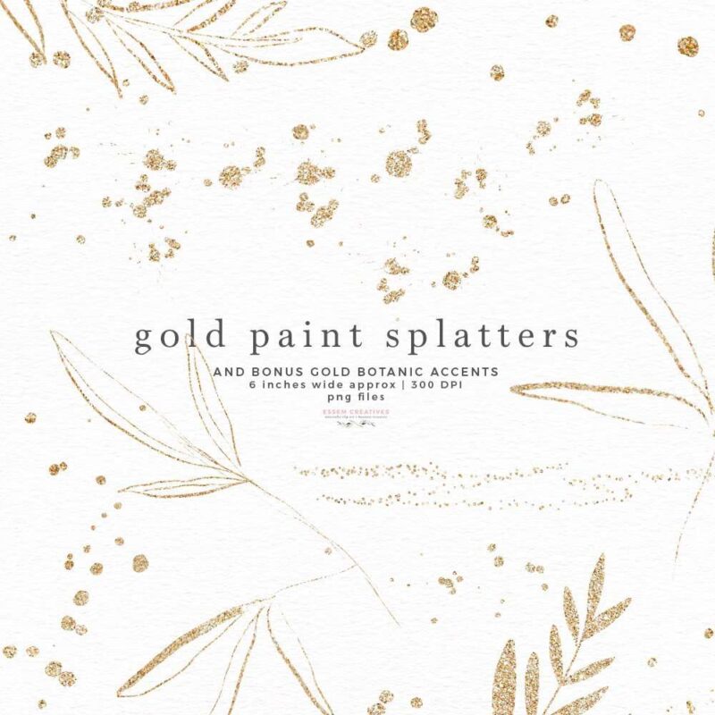 Gold Paint Splatters Clip art, Gold Glitter Sparkle Confetti Overlays PNG, Gold Leaves Accents | Logo Design & Branding, Scrapbooking, Instagram Story Highlight Icons and covers, social media posts as well. Create labels, birthday party invitations, bullet journal decor, digital planner stickers, save the date cards, photography marketing material, birthday party invites, baby shower decor, bridal shower invitations, nursery art prints, planner stickers commercial use | Click to see more>>