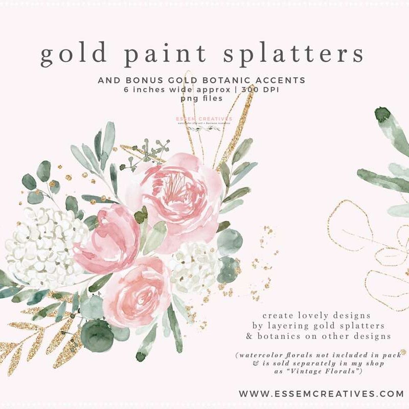 Gold Paint Splatters Clip art, Gold Glitter Sparkle Confetti Overlays PNG, Gold Leaves Accents | Logo Design & Branding, Scrapbooking, Instagram Story Highlight Icons and covers, social media posts as well. Create labels, birthday party invitations, bullet journal decor, digital planner stickers, save the date cards, photography marketing material, birthday party invites, baby shower decor, bridal shower invitations, nursery art prints, planner stickers commercial use | Click to see more>>