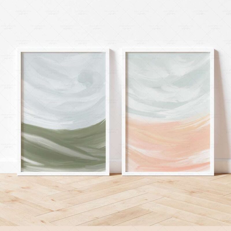 Put up these abstract landscape prints in soft, soothing and calming colors to create a well designed space that will impress your friends and family. It will look great in a neutral, modern home, in a farmhouse cottage, in a decor that is styled in the french country style, or anything needing a splash of color without overwhelming the senses.