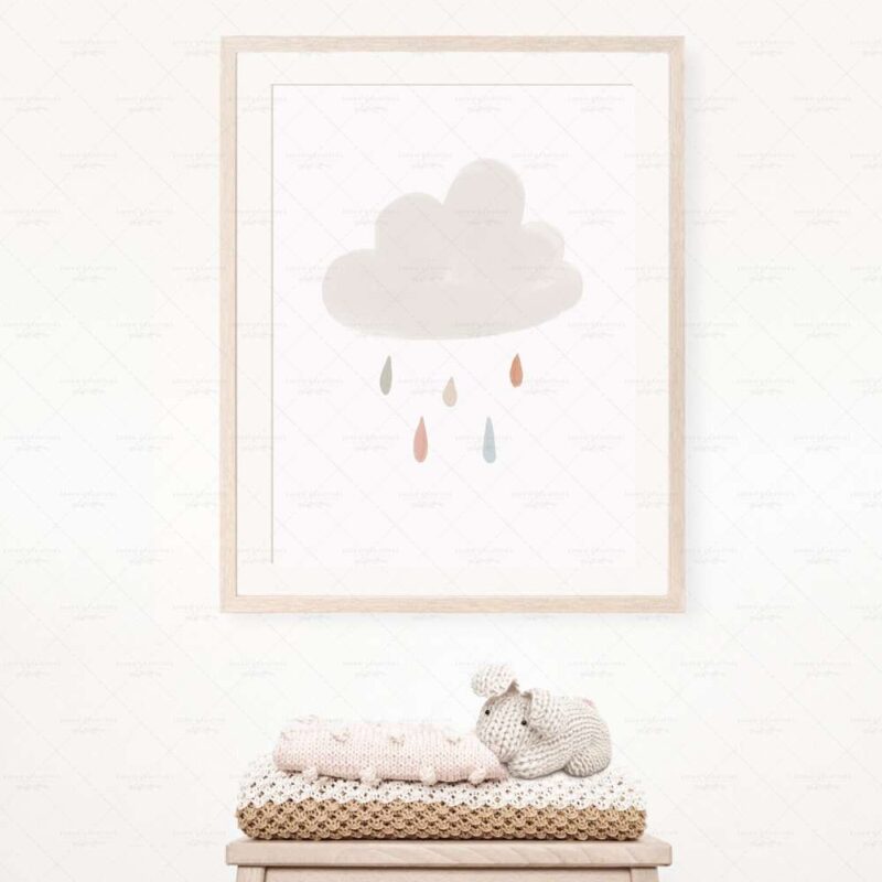 Neutral Cloud and Rain Print, Boho Nursery Decor, Playroom Prints, Scandi Nursery Poster