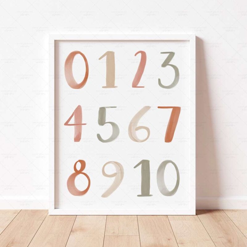 Printable Numbers Poster, Neutral Boho 0-10 Numbers Print for Nursery Decor, Educational Playroom Decor, Homeschool Prints