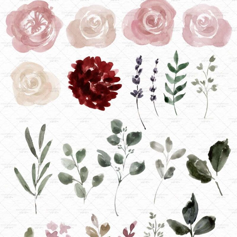 Watercolor floral clip art in navy blue and deep red, floral border PNG for fall wedding invitation templates | These are great for fall wedding invitations and thanksgiving invitations. You can also print them out for your wedding events signage and collaterals like thank you cards, favor tags and labels, menus, wedding welcome sign, seating chart. These vibrant blue and red flowers clipart in a modern watercolor hand painted style will enhance your designs and leave your guests impressed.