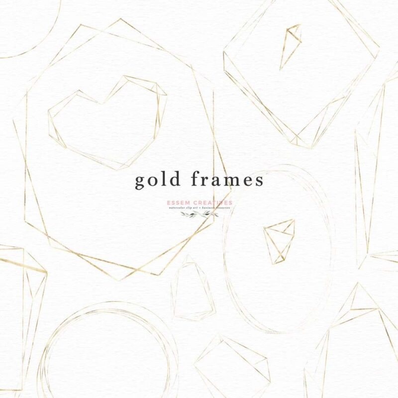 Empty Gold Geometric Frames Borders Clip Art Metallic Polygonal Crystal Shapes | watercolour wedding invitations, save the date card, gender reveal party invites, gender neutral baby shower invitations, posters flyers, scrapbooking resources, surface pattern illustration, digital planner stickers, flower logo & brand design, nursery decor, photography backdrop, card borders | Click to see more>>
