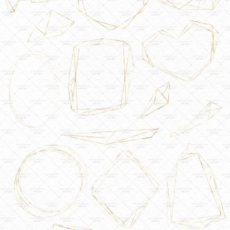 Empty Gold Geometric Frames Borders Clip Art Metallic Polygonal Crystal Shapes | watercolour wedding invitations, save the date card, gender reveal party invites, gender neutral baby shower invitations, posters flyers, scrapbooking resources, surface pattern illustration, digital planner stickers, flower logo & brand design, nursery decor, photography backdrop, card borders | Click to see more>>