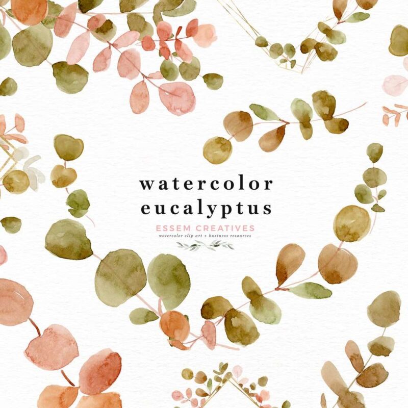 Watercolor Eucalyptus Branches Wreath Leaf Clipart PNG Silver Dollar Greenery Botanical Illustrations Border Frame | watercolour wedding invitations, save the date card, gender reveal party invites, gender neutral baby shower invitations, posters flyers, scrapbooking resources, surface pattern illustration, digital planner stickers, flower logo & brand design, nursery decor, photography backdrop, card borders | Click to see more>>