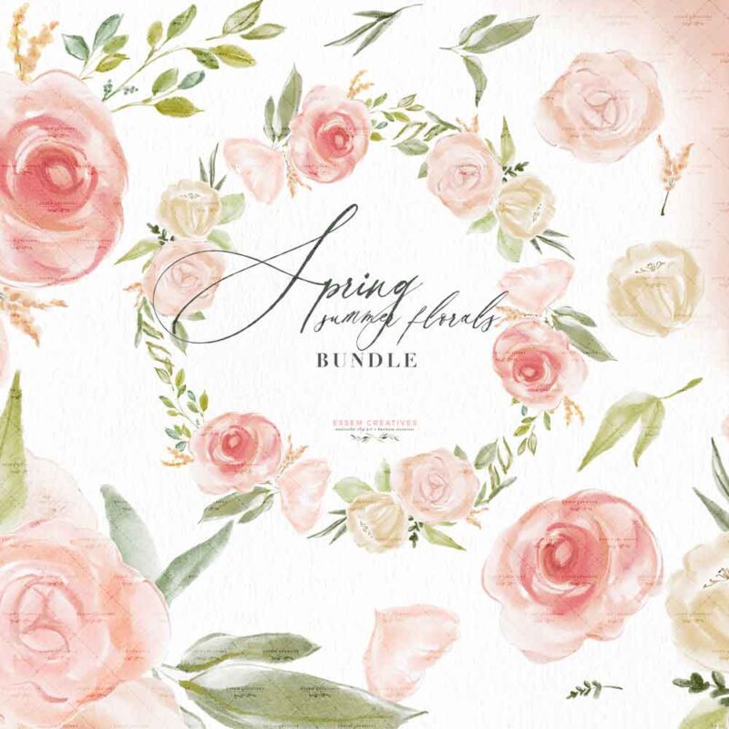 This Spring Summer watercolor flowers clip art set includes blush pink, peach and cream watercolor florals hand painted in a trendy modern style. Also included are pre-made floral wreaths, bouquets, borders and backgrounds. Create your own DIY and affordable wedding invitations (even if you're a beginner!), bridal shower invites and games, baby girl shower collaterals, woodland theme cards. These also work as sublimation pngs, and you can also use them on your cricut or silhouette with the print and cut function.