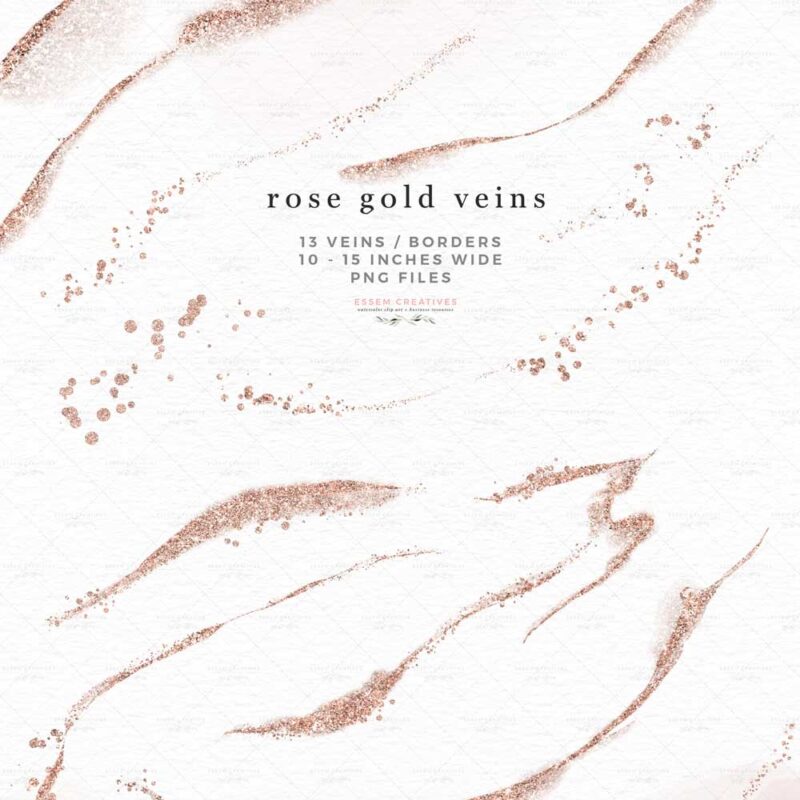Rose Gold Vein Confetti Clipart Stock Illustration Lines, Glitter Overlays for Watercolor Alcohol Ink Wedding Invitation | Create DIY affordable designs - even beginners can use these! Perfect for wedding invitations, bridal shower decor, baby shower party invites and games, sublimation designs, print and cut on silhouette, planner stickers, logo and branding, social media post designs and templates. Click to see more>>
