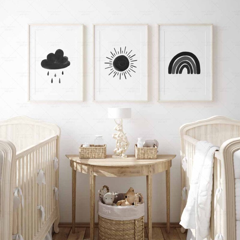 Set of 3 Neutral Sun Rainbow Cloud Prints, Printable Black Scandinavian Nursery Prints Gallery Wall Set for Kids Room, Playroom Decor Wall Art. Click to see more>>