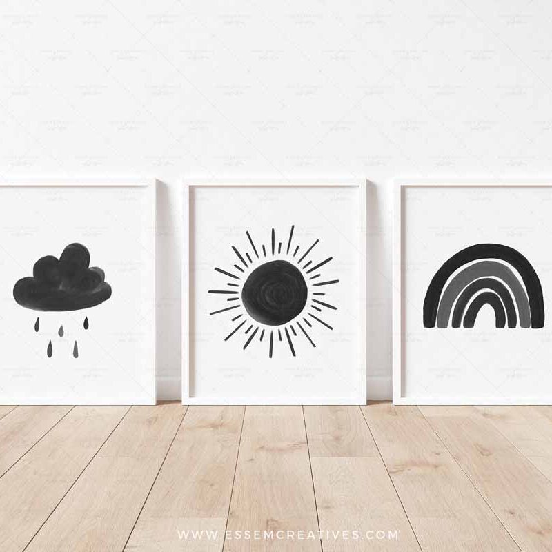 Set of 3 Neutral Sun Rainbow Cloud Prints, Printable Black Scandinavian Nursery Prints Gallery Wall Set for Kids Room, Playroom Decor Wall Art. Click to see more>>