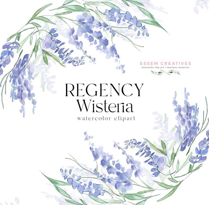 Regency Wisteria Watercolor Floral Clipart Line Art for Invitations Logo Branding | Create DIY affordable designs - even beginners can use these! Perfect for wedding invitations, bridal shower decor, baby shower party invites and games, sublimation designs, print and cut on silhouette, planner stickers, logo and branding, social media post designs and templates. Click to see more>>