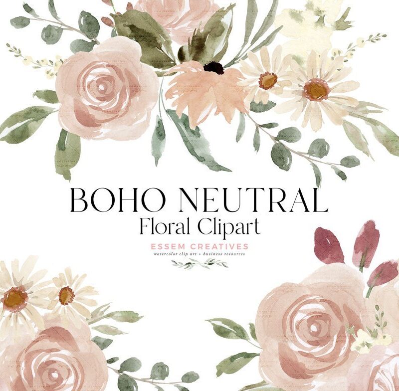 Boho Neutral Watercolor Floral Clipart Peach and Sage Green Flowers for Invitations Logo Branding | Create DIY affordable designs - even beginners can use these! Perfect for wedding invitations, bridal shower decor, baby shower party invites and games, sublimation designs, print and cut on silhouette, planner stickers, logo and branding, social media post designs and templates. Click to see more>>