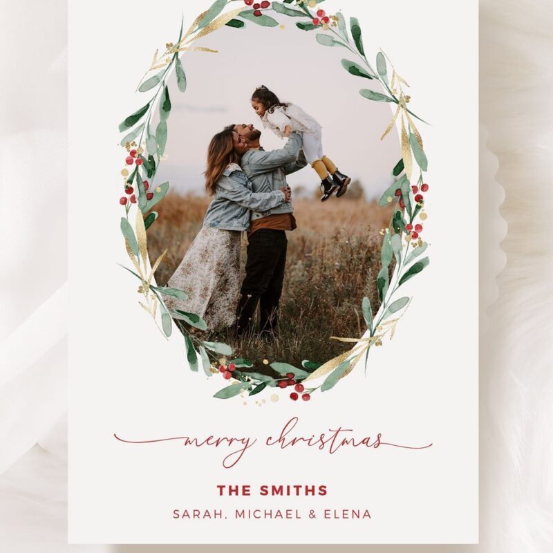 Watercolor Christmas Wreath Clipart, Floral Frames Backgrounds Card Border Templates