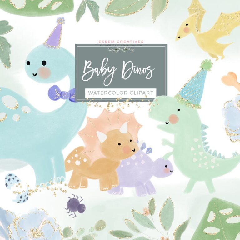 Looking for the perfect clipart for your upcoming baby shower or birthday party? Featuring cute and cuddly baby dinos in pastel colors, this clipart set is perfect for creating invitations, party decor, or nursery art prints. From the spiky-tailed stegosaurus to the friendly brontosaurus, these dinosaurs in their soft pastel colors are perfect for digital invitations, printable decor, or custom nursery art prints, this clipart set is the perfect choice for any baby-themed project.
