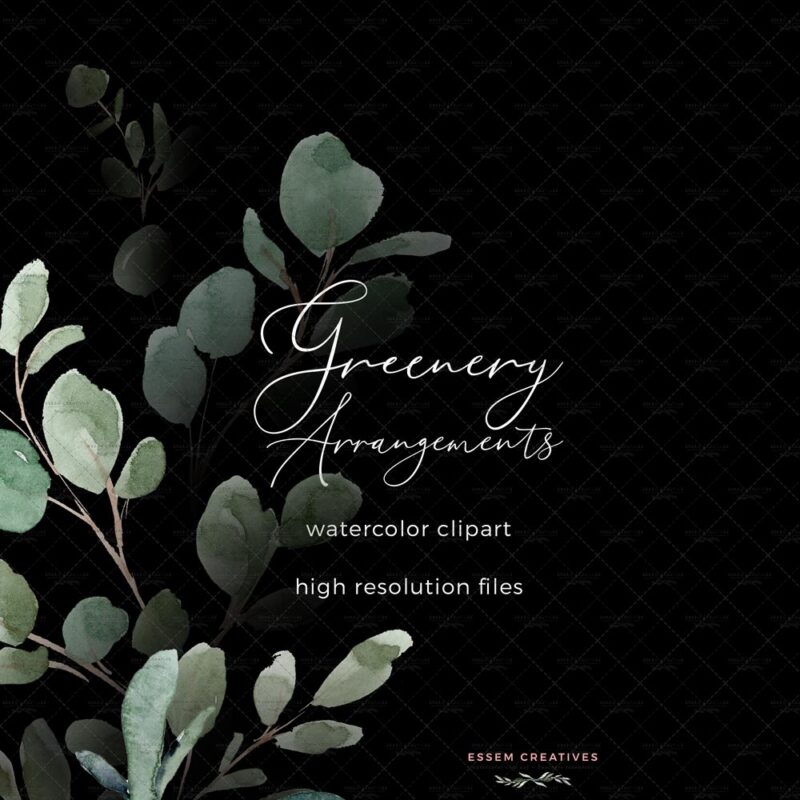 Greenery Watercolor Eucalyptus Clipart Bundle, Wedding Invitation ...