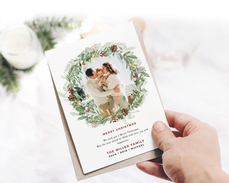 Elevate your holiday greetings with our Christmas Foliage Photo Card Template by Essem Creatives. This watercolor holiday card is printable, editable, and instantly downloadable. Personalize your message with ease using Corjl. Cherish the season's moments with a touch of elegance. 🎄✨