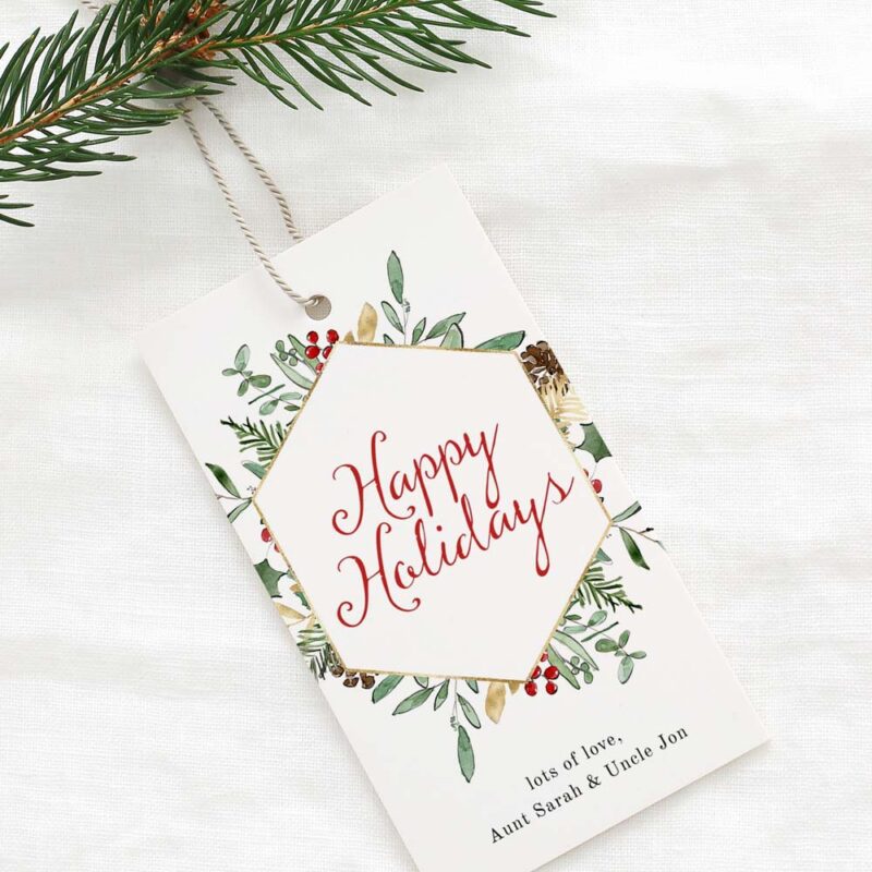 Christmas Foliage Frame Tag, Watercolor Gift Tag, Holiday Gift Tag Template, Personalized Christmas Tags, Instant Download Edit Corjl 489