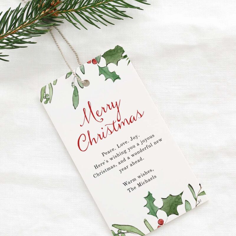 Christmas Gift Tag, Watercolor Foliage Gift Tag, Holiday Gift Label Template, Personalized Christmas Tags, Instant Download Edit Corjl 489