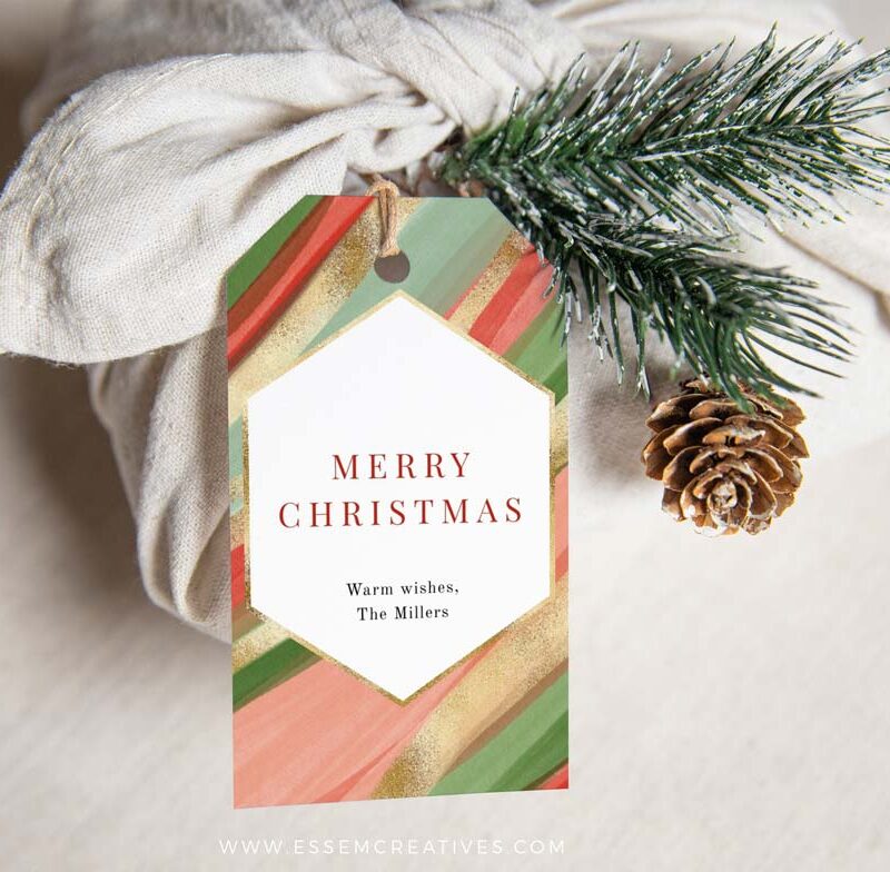 Modern Abstract Watercolor Gift Tag, Christmas Favor Tag, Holiday Gift Tag Template, Personalized Label, Instant Download Edit Corjl 489