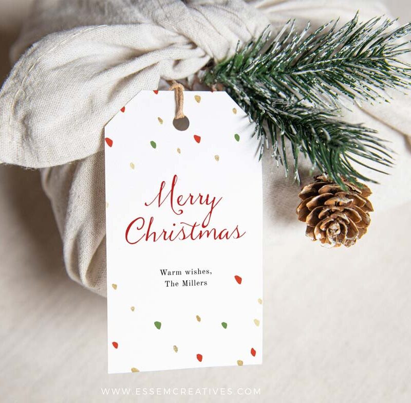 Modern Confetti Watercolor Gift Tag, Christmas Favor Tag, Holiday Gift Tag Template, Personalized Label, Instant Download Edit Corjl 489