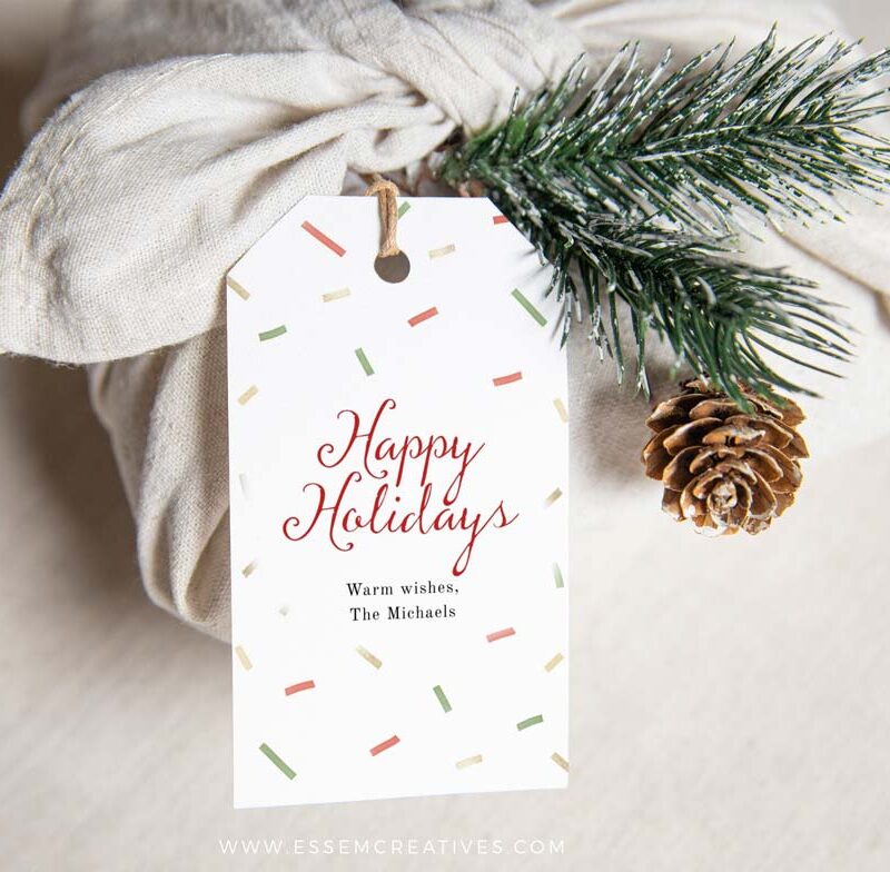 Watercolor Confetti Gift Tag, Modern Christmas Favor Tag, Holiday Gift Tag Template, Personalized Label, Instant Download Edit Corjl 489