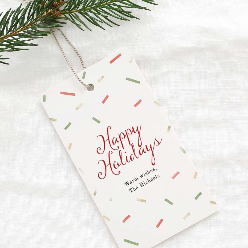 Watercolor Confetti Gift Tag, Modern Christmas Favor Tag, Holiday Gift Tag Template, Personalized Label, Instant Download Edit Corjl 489