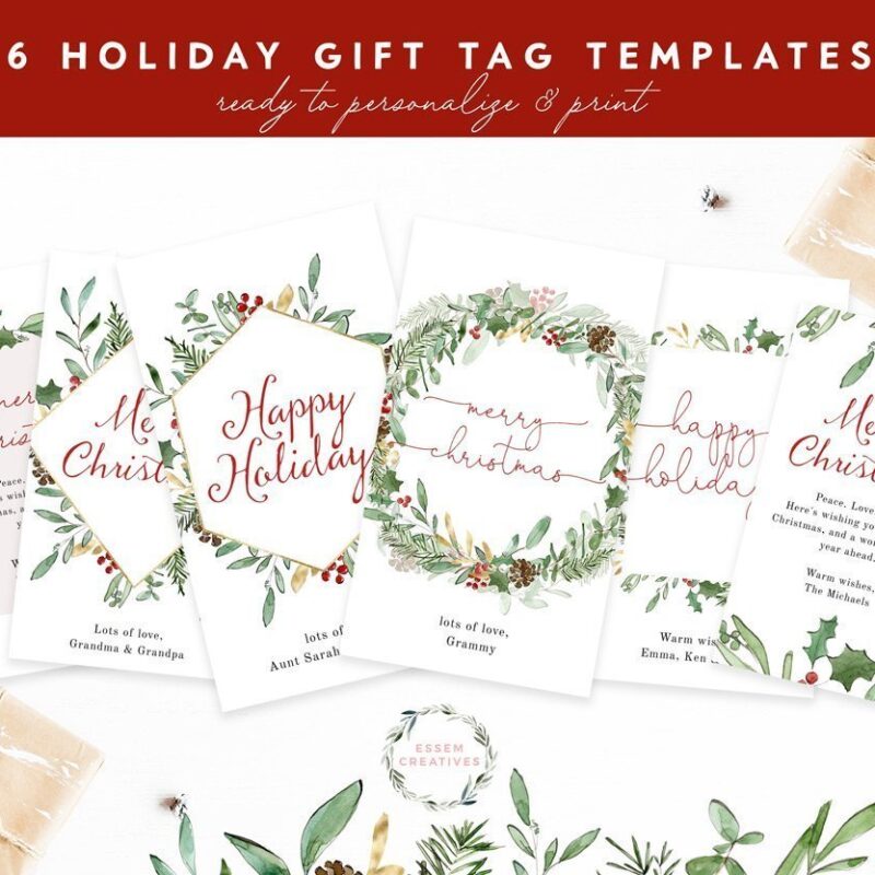 Bundle of 6 Foliage Christmas Gift Tags Printable Templates