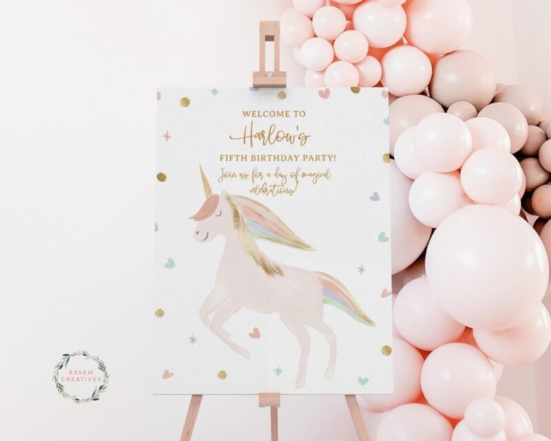 Unicorn Welcome Sign Template, Printable Pastel Unicorn Birthday Party ...