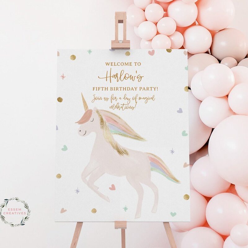 Unicorn Welcome Sign Template, Printable Pastel Unicorn Birthday Party Welcome Sign, 16x20 18x24 Editable Decor, Modern Simple Magical 495
